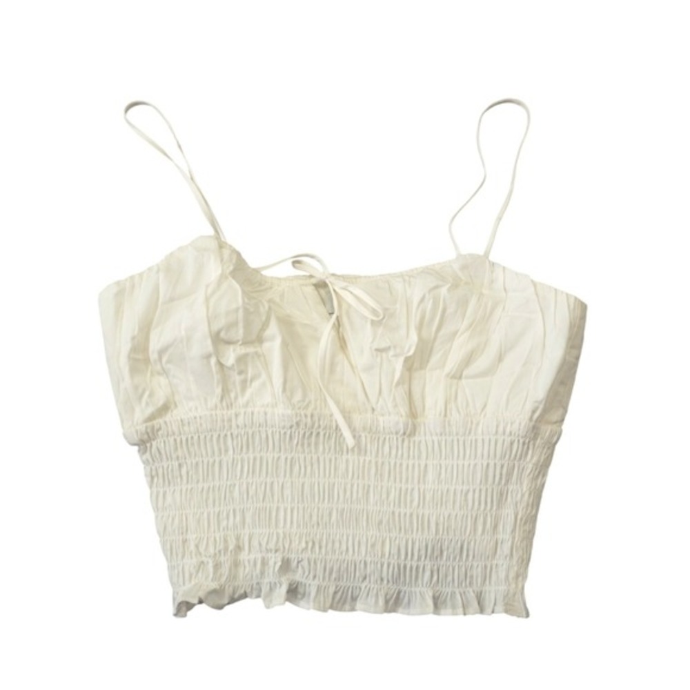 WAYF Ivory White Smocked Crop Top Adjustable Spaghetti Straps Tie Front Small